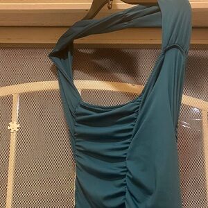 One-Shoulder Teal Ruched Dress - Women